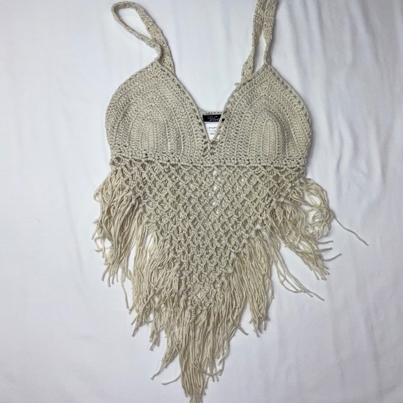 Vivid Crochet Fringe Halter Top Festival Rave‎ Beach Summer Boho Chic - Picture 2 of 5